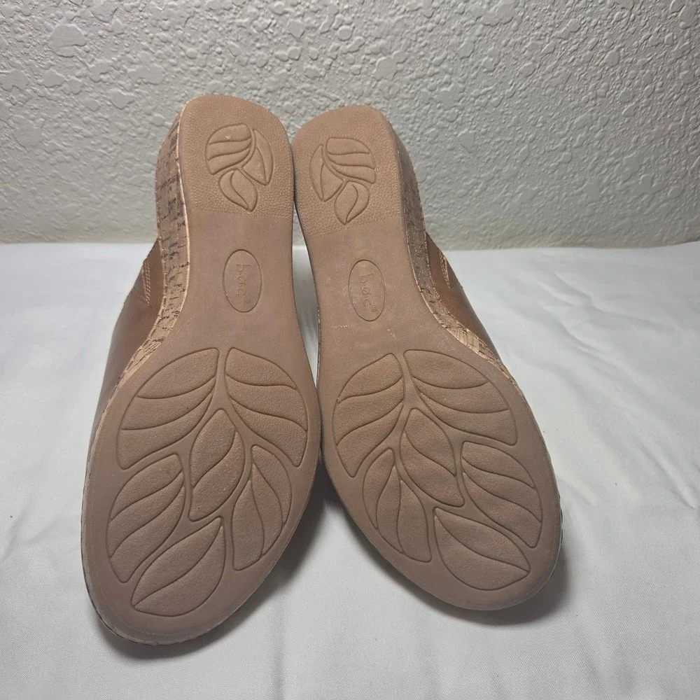 B.O.C. Born Concept Brown Faux Leather Cork Wedge Slide Sandals Womens 11M